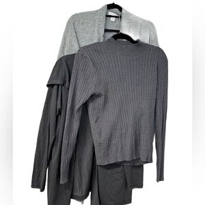 Women's Gray Sweater Bundle 3 Warm, Ribbed, Hooded Size L/XL Classic, Casual